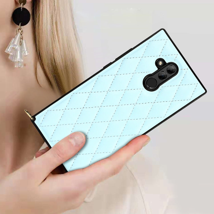 For Huawei Mate 20 Lite Elegant Rhombic Pattern Microfiber Leather +TPU Shockproof Case with Crossbody Strap Chain