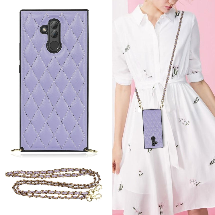 For Huawei Mate 20 Lite Elegant Rhombic Pattern Microfiber Leather +TPU Shockproof Case with Crossbody Strap Chain