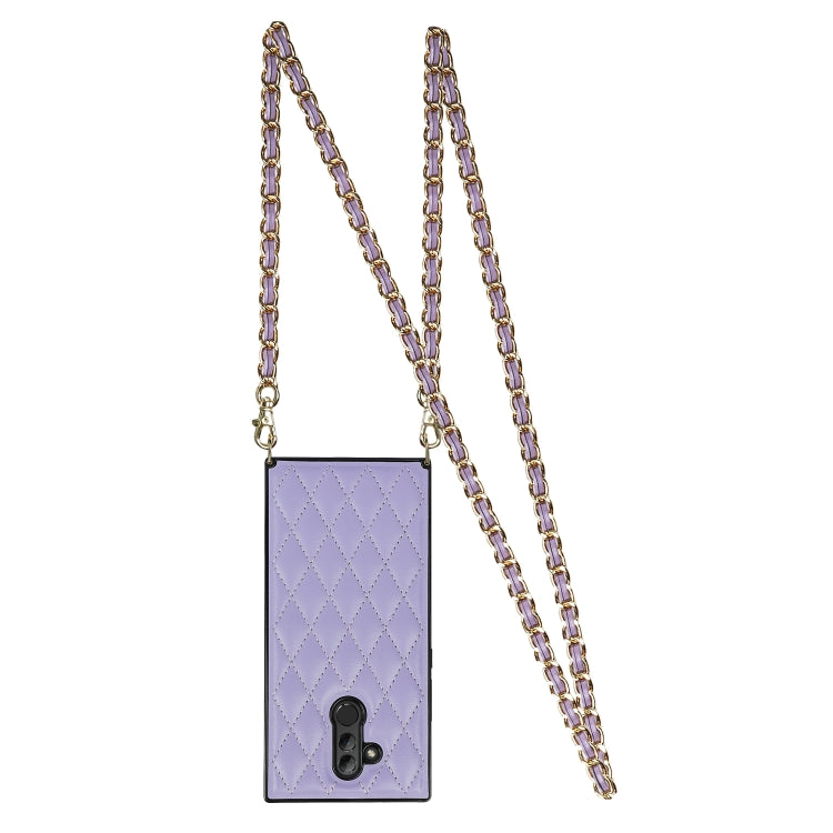 For Huawei Mate 20 Lite Elegant Rhombic Pattern Microfiber Leather +TPU Shockproof Case with Crossbody Strap Chain