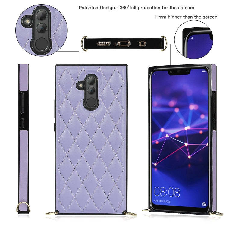 For Huawei Mate 20 Lite Elegant Rhombic Pattern Microfiber Leather +TPU Shockproof Case with Crossbody Strap Chain