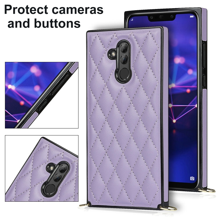 For Huawei Mate 20 Lite Elegant Rhombic Pattern Microfiber Leather +TPU Shockproof Case with Crossbody Strap Chain
