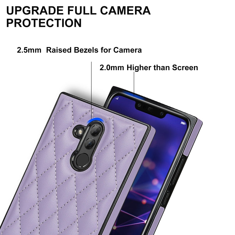 For Huawei Mate 20 Lite Elegant Rhombic Pattern Microfiber Leather +TPU Shockproof Case with Crossbody Strap Chain