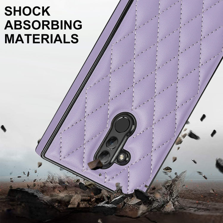 For Huawei Mate 20 Lite Elegant Rhombic Pattern Microfiber Leather +TPU Shockproof Case with Crossbody Strap Chain
