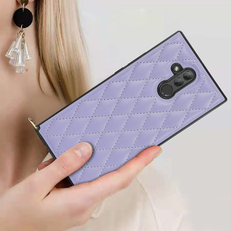 For Huawei Mate 20 Lite Elegant Rhombic Pattern Microfiber Leather +TPU Shockproof Case with Crossbody Strap Chain