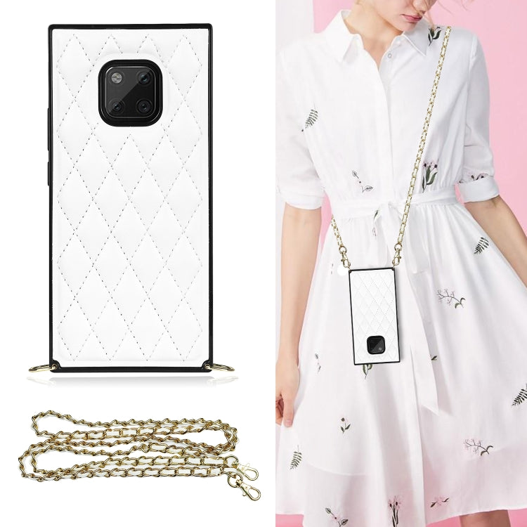 For Huawei Mate 20 Pro Elegant Rhombic Pattern Microfiber Leather +TPU Shockproof Case with Crossbody Strap Chain