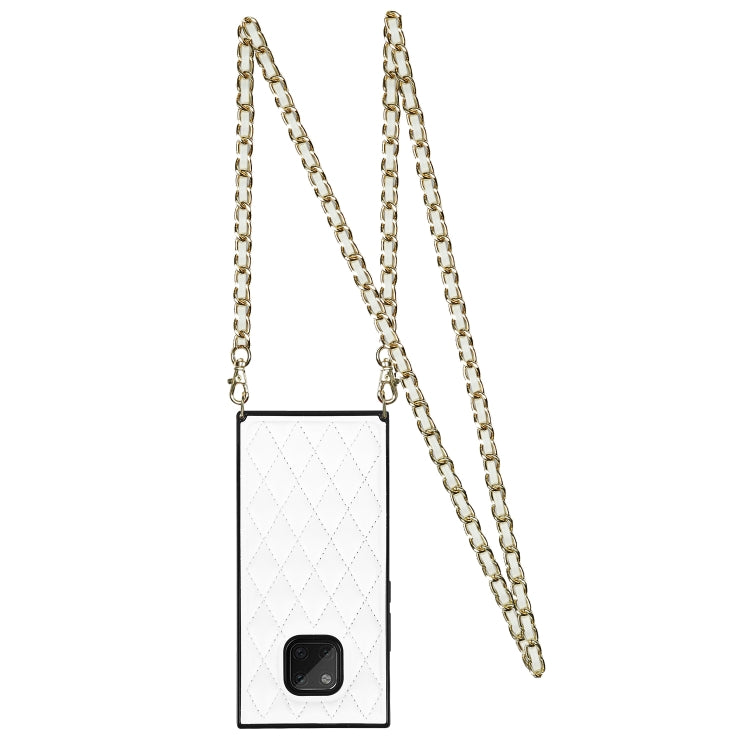 For Huawei Mate 20 Pro Elegant Rhombic Pattern Microfiber Leather +TPU Shockproof Case with Crossbody Strap Chain