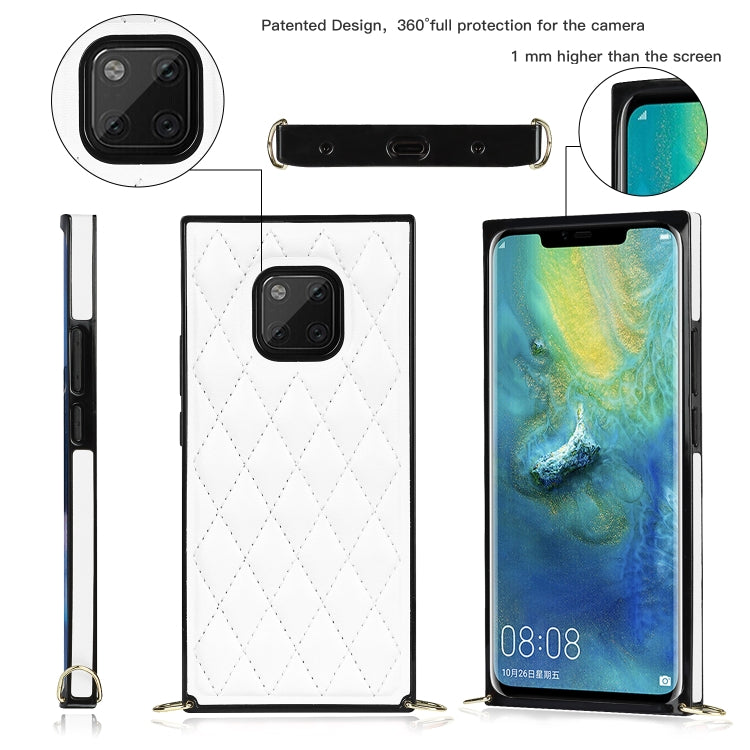 For Huawei Mate 20 Pro Elegant Rhombic Pattern Microfiber Leather +TPU Shockproof Case with Crossbody Strap Chain