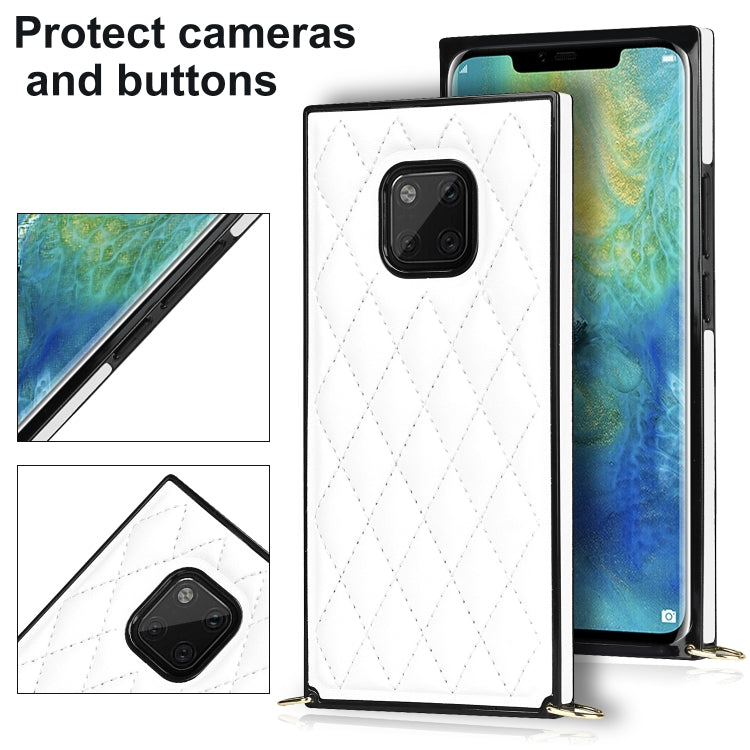 For Huawei Mate 20 Pro Elegant Rhombic Pattern Microfiber Leather +TPU Shockproof Case with Crossbody Strap Chain