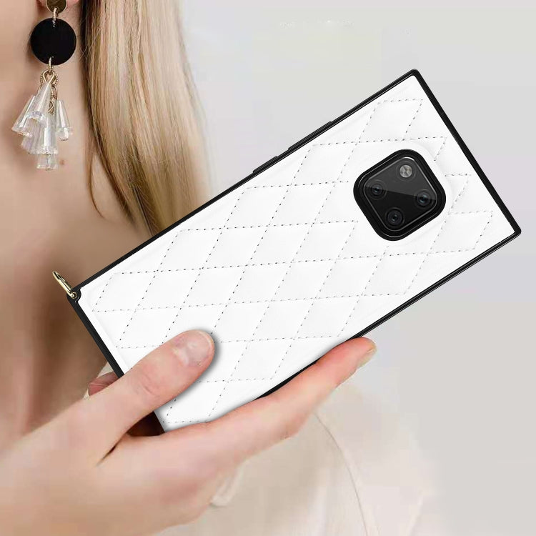 For Huawei Mate 20 Pro Elegant Rhombic Pattern Microfiber Leather +TPU Shockproof Case with Crossbody Strap Chain