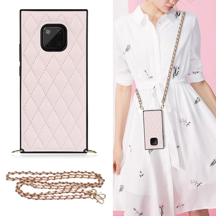 For Huawei Mate 20 Pro Elegant Rhombic Pattern Microfiber Leather +TPU Shockproof Case with Crossbody Strap Chain