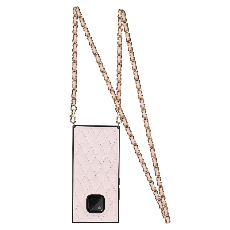 For Huawei Mate 20 Pro Elegant Rhombic Pattern Microfiber Leather +TPU Shockproof Case with Crossbody Strap Chain
