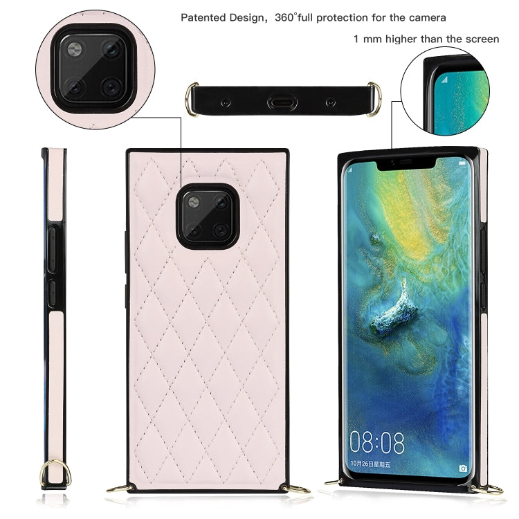 For Huawei Mate 20 Pro Elegant Rhombic Pattern Microfiber Leather +TPU Shockproof Case with Crossbody Strap Chain