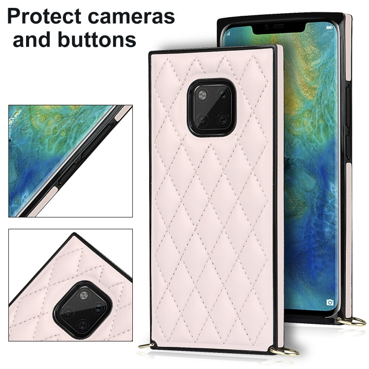 For Huawei Mate 20 Pro Elegant Rhombic Pattern Microfiber Leather +TPU Shockproof Case with Crossbody Strap Chain