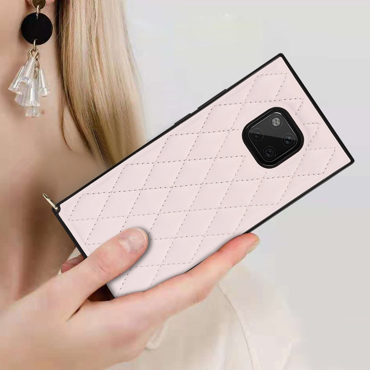 For Huawei Mate 20 Pro Elegant Rhombic Pattern Microfiber Leather +TPU Shockproof Case with Crossbody Strap Chain