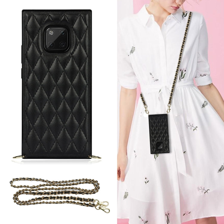 For Huawei Mate 20 Pro Elegant Rhombic Pattern Microfiber Leather +TPU Shockproof Case with Crossbody Strap Chain