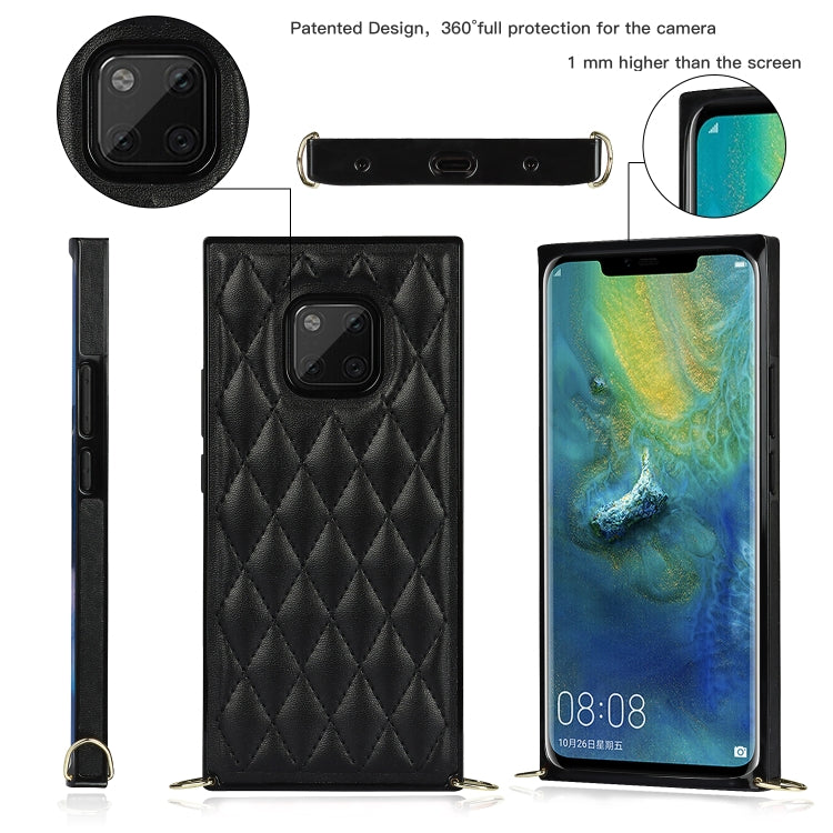 For Huawei Mate 20 Pro Elegant Rhombic Pattern Microfiber Leather +TPU Shockproof Case with Crossbody Strap Chain