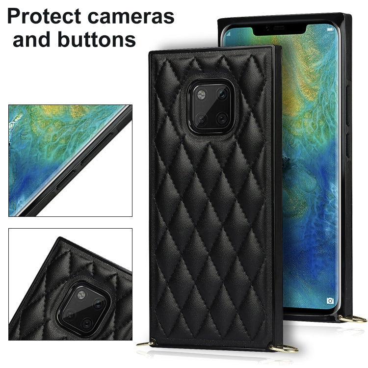 For Huawei Mate 20 Pro Elegant Rhombic Pattern Microfiber Leather +TPU Shockproof Case with Crossbody Strap Chain