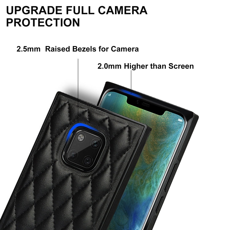 For Huawei Mate 20 Pro Elegant Rhombic Pattern Microfiber Leather +TPU Shockproof Case with Crossbody Strap Chain
