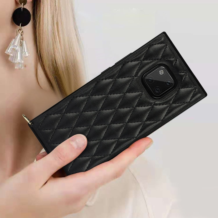 For Huawei Mate 20 Pro Elegant Rhombic Pattern Microfiber Leather +TPU Shockproof Case with Crossbody Strap Chain