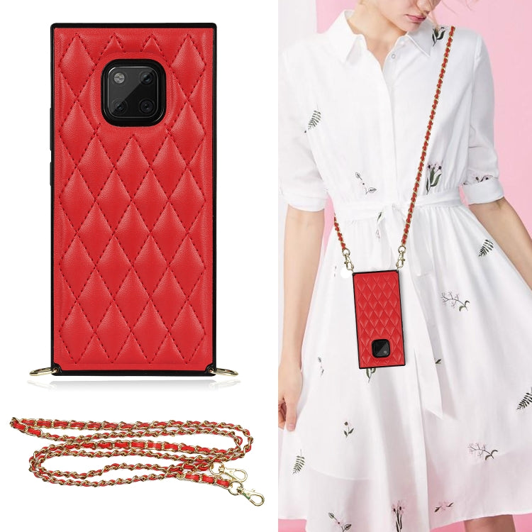 For Huawei Mate 20 Pro Elegant Rhombic Pattern Microfiber Leather +TPU Shockproof Case with Crossbody Strap Chain