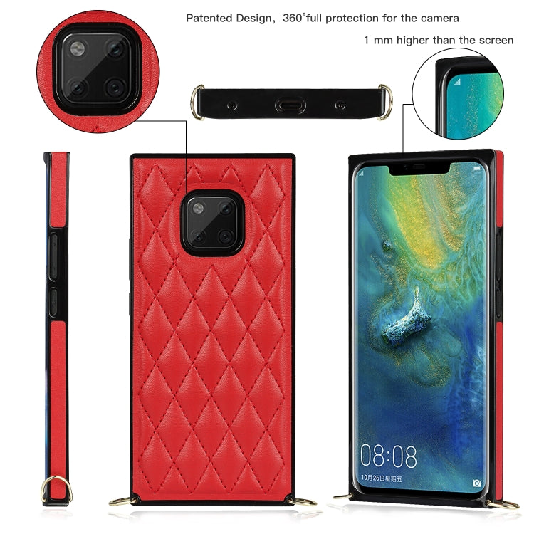 For Huawei Mate 20 Pro Elegant Rhombic Pattern Microfiber Leather +TPU Shockproof Case with Crossbody Strap Chain