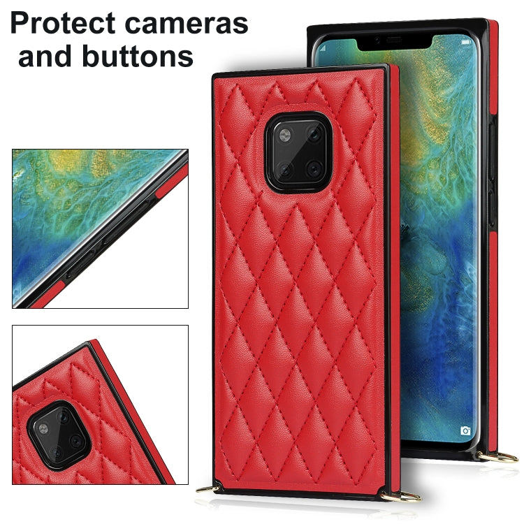 For Huawei Mate 20 Pro Elegant Rhombic Pattern Microfiber Leather +TPU Shockproof Case with Crossbody Strap Chain