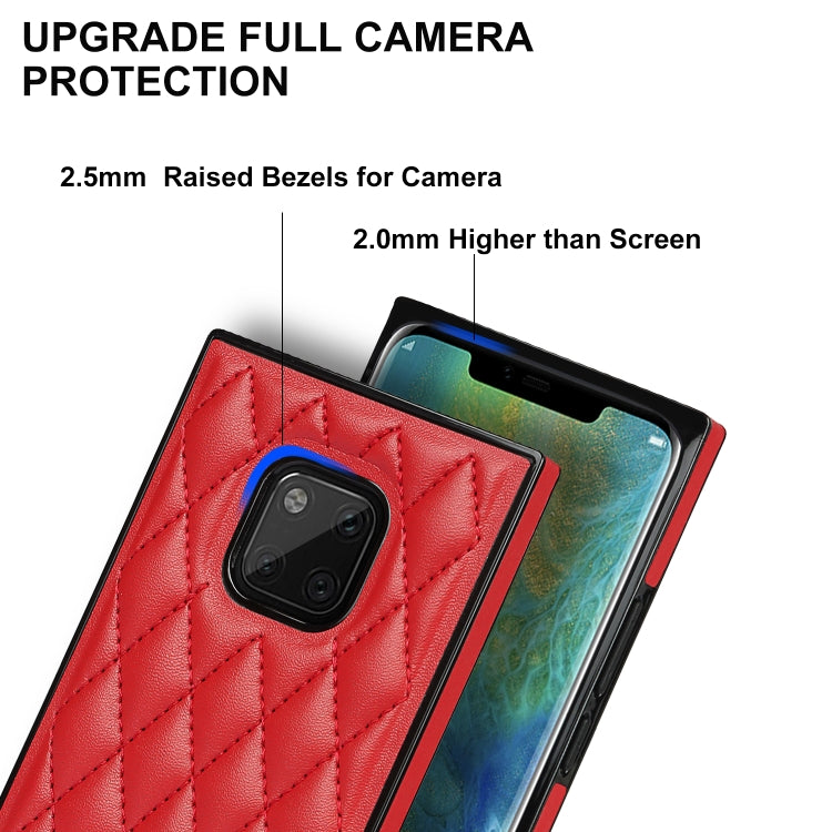 For Huawei Mate 20 Pro Elegant Rhombic Pattern Microfiber Leather +TPU Shockproof Case with Crossbody Strap Chain