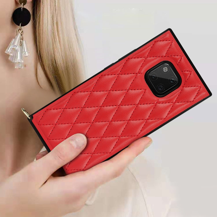 For Huawei Mate 20 Pro Elegant Rhombic Pattern Microfiber Leather +TPU Shockproof Case with Crossbody Strap Chain