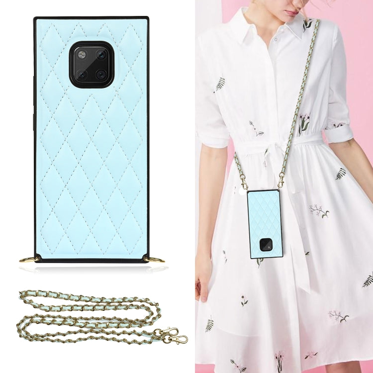 For Huawei Mate 20 Pro Elegant Rhombic Pattern Microfiber Leather +TPU Shockproof Case with Crossbody Strap Chain