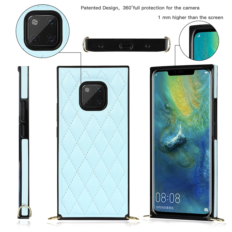 For Huawei Mate 20 Pro Elegant Rhombic Pattern Microfiber Leather +TPU Shockproof Case with Crossbody Strap Chain