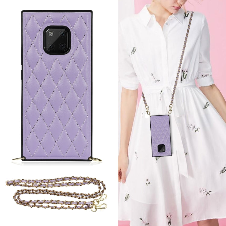 For Huawei Mate 20 Pro Elegant Rhombic Pattern Microfiber Leather +TPU Shockproof Case with Crossbody Strap Chain