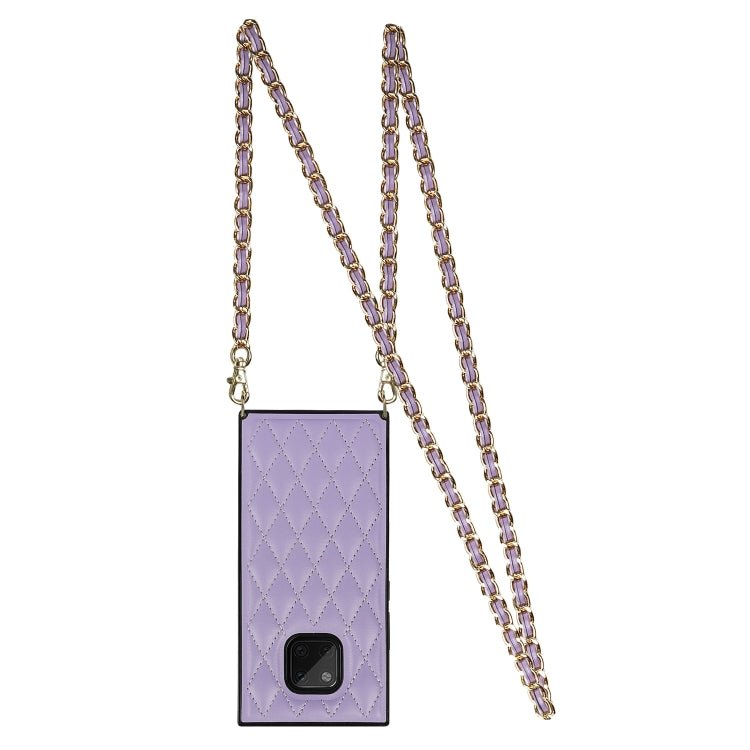 For Huawei Mate 20 Pro Elegant Rhombic Pattern Microfiber Leather +TPU Shockproof Case with Crossbody Strap Chain