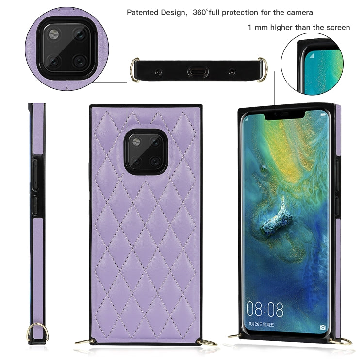 For Huawei Mate 20 Pro Elegant Rhombic Pattern Microfiber Leather +TPU Shockproof Case with Crossbody Strap Chain