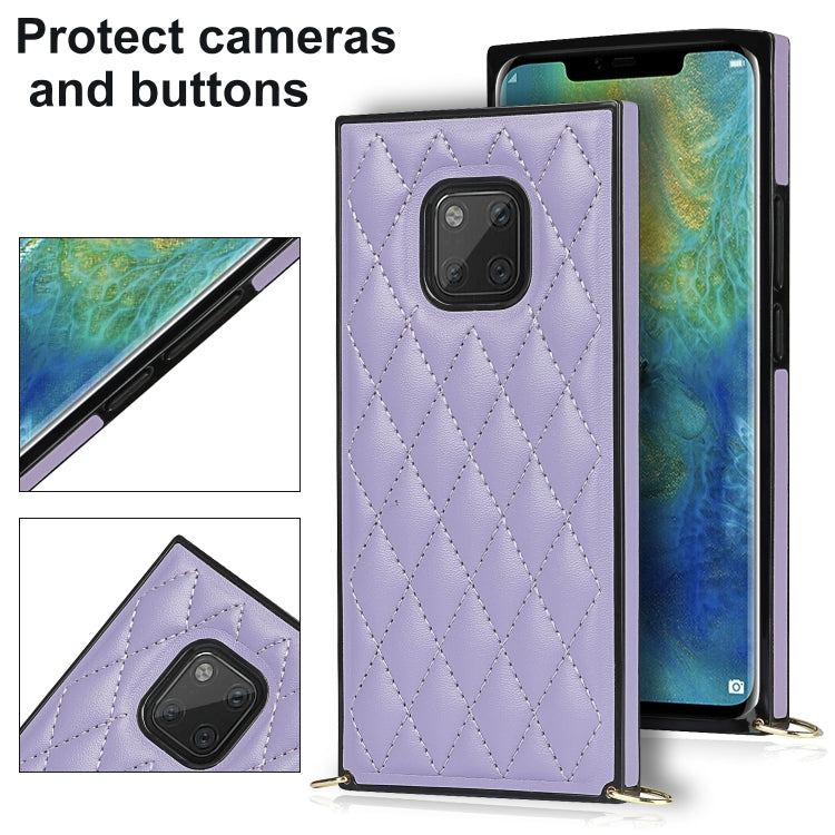 For Huawei Mate 20 Pro Elegant Rhombic Pattern Microfiber Leather +TPU Shockproof Case with Crossbody Strap Chain