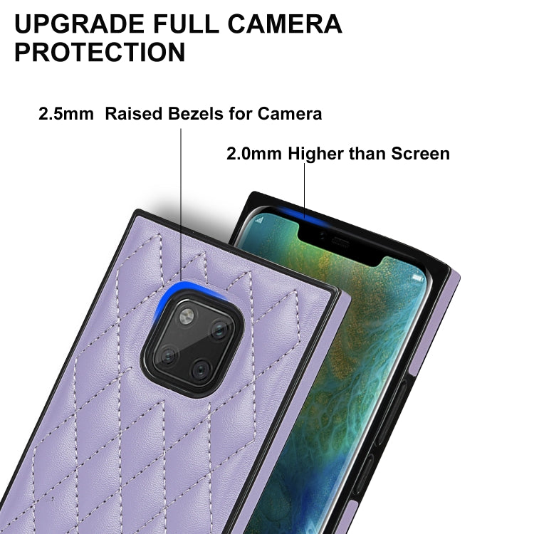 For Huawei Mate 20 Pro Elegant Rhombic Pattern Microfiber Leather +TPU Shockproof Case with Crossbody Strap Chain
