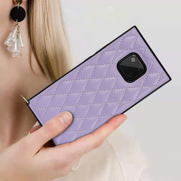 For Huawei Mate 20 Pro Elegant Rhombic Pattern Microfiber Leather +TPU Shockproof Case with Crossbody Strap Chain