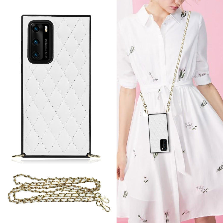 For Huawei P40 Elegant Rhombic Pattern Microfiber Leather +TPU Shockproof Case with Crossbody Strap Chain