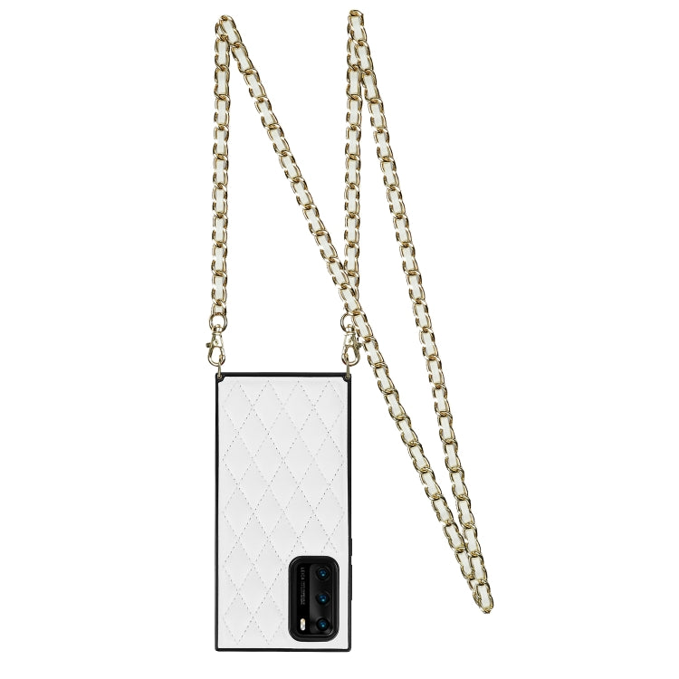 For Huawei P40 Elegant Rhombic Pattern Microfiber Leather +TPU Shockproof Case with Crossbody Strap Chain