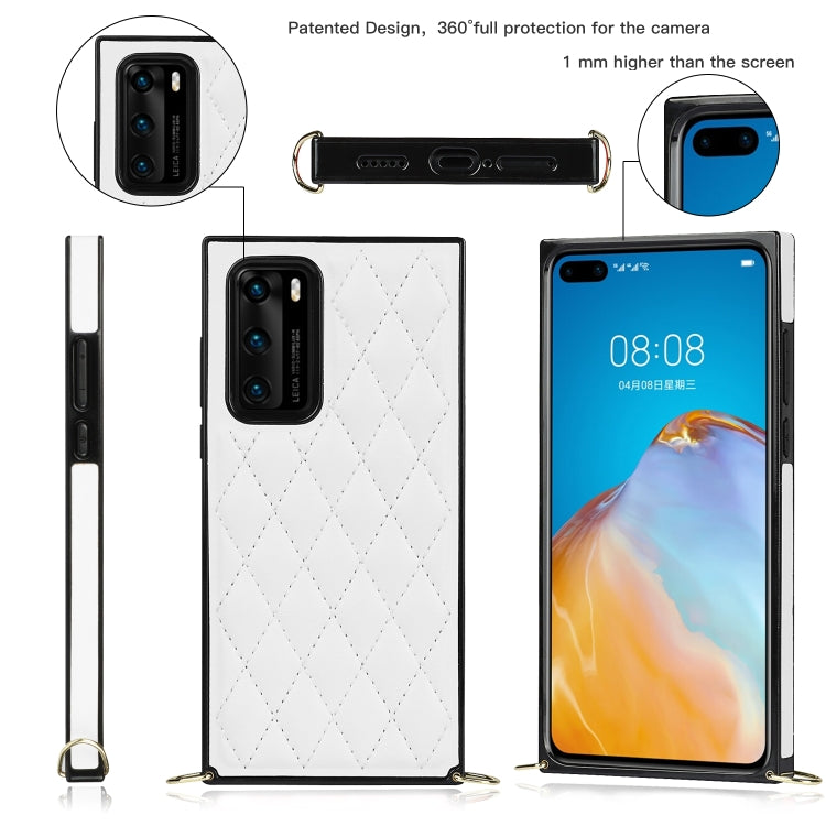 For Huawei P40 Elegant Rhombic Pattern Microfiber Leather +TPU Shockproof Case with Crossbody Strap Chain