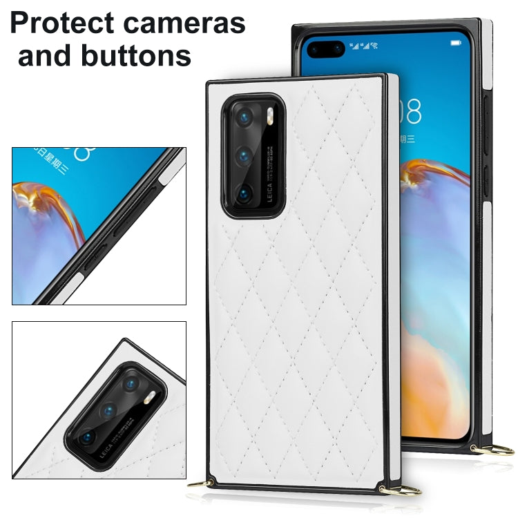 For Huawei P40 Elegant Rhombic Pattern Microfiber Leather +TPU Shockproof Case with Crossbody Strap Chain