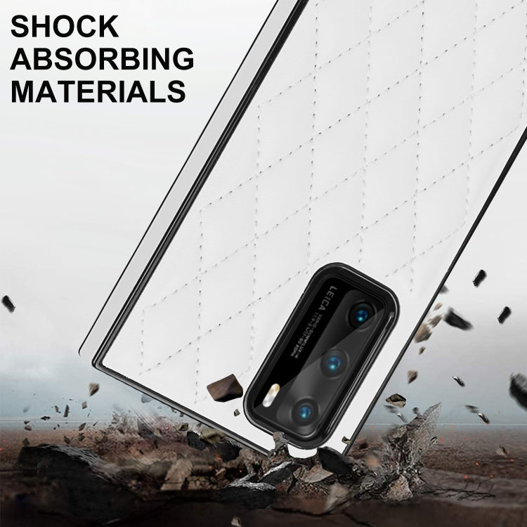 For Huawei P40 Elegant Rhombic Pattern Microfiber Leather +TPU Shockproof Case with Crossbody Strap Chain