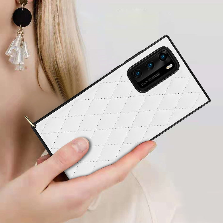 For Huawei P40 Elegant Rhombic Pattern Microfiber Leather +TPU Shockproof Case with Crossbody Strap Chain