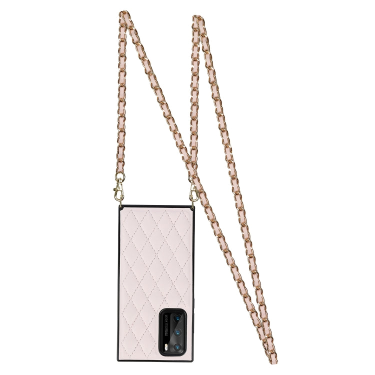 For Huawei P40 Elegant Rhombic Pattern Microfiber Leather +TPU Shockproof Case with Crossbody Strap Chain