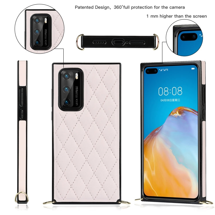 For Huawei P40 Elegant Rhombic Pattern Microfiber Leather +TPU Shockproof Case with Crossbody Strap Chain