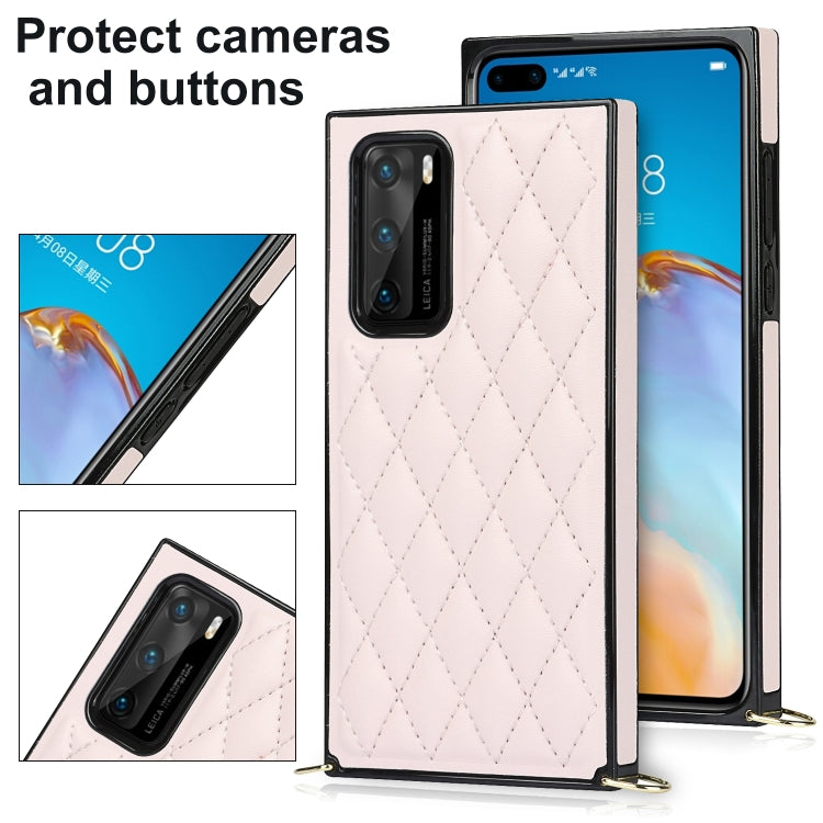 For Huawei P40 Elegant Rhombic Pattern Microfiber Leather +TPU Shockproof Case with Crossbody Strap Chain