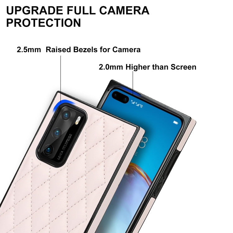For Huawei P40 Elegant Rhombic Pattern Microfiber Leather +TPU Shockproof Case with Crossbody Strap Chain