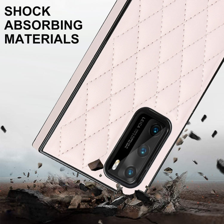 For Huawei P40 Elegant Rhombic Pattern Microfiber Leather +TPU Shockproof Case with Crossbody Strap Chain