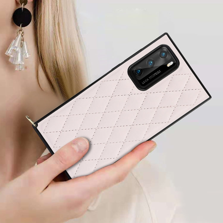 For Huawei P40 Elegant Rhombic Pattern Microfiber Leather +TPU Shockproof Case with Crossbody Strap Chain