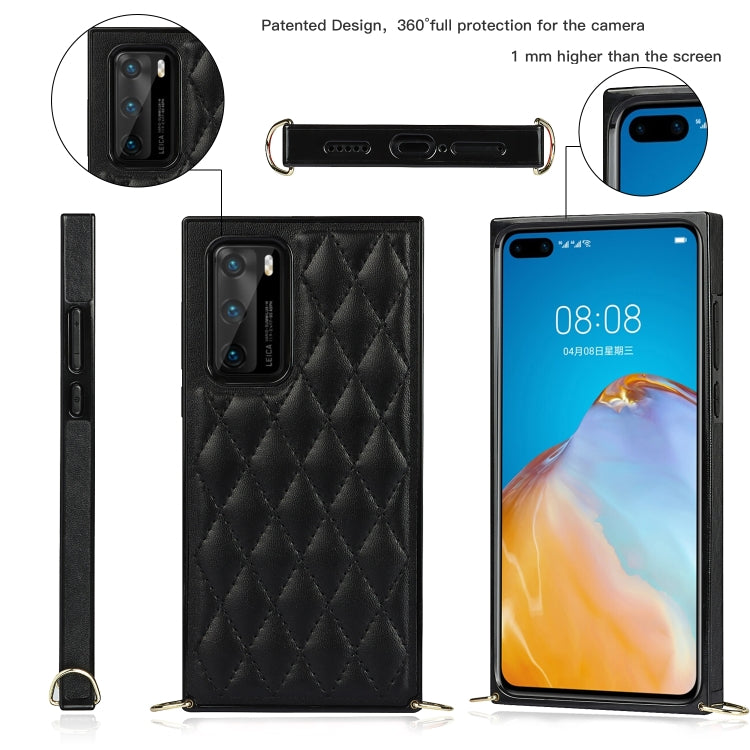 For Huawei P40 Elegant Rhombic Pattern Microfiber Leather +TPU Shockproof Case with Crossbody Strap Chain