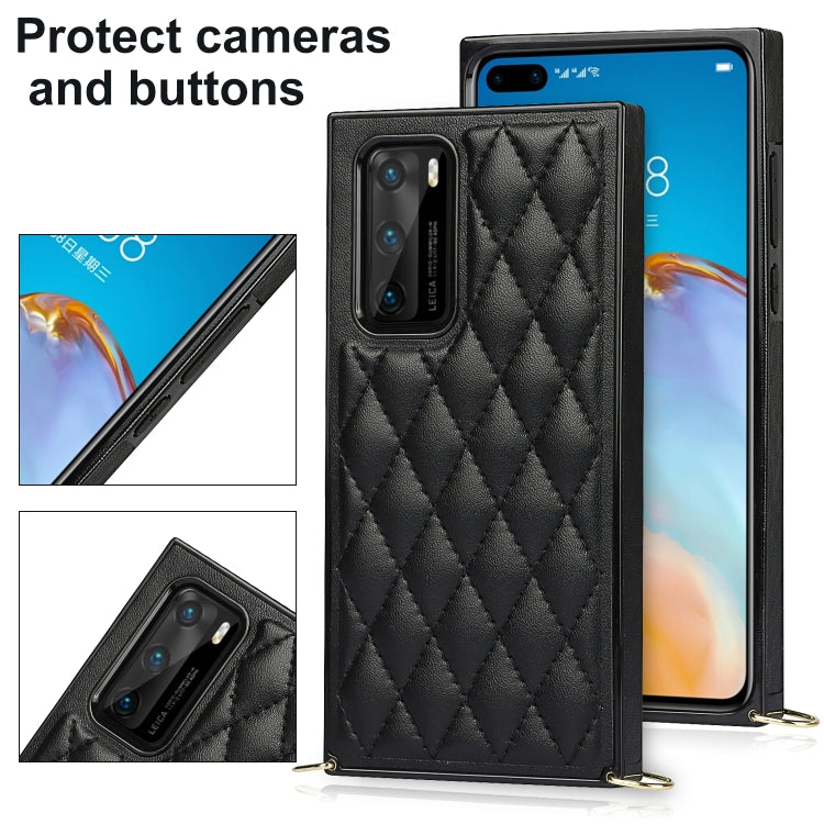 For Huawei P40 Elegant Rhombic Pattern Microfiber Leather +TPU Shockproof Case with Crossbody Strap Chain